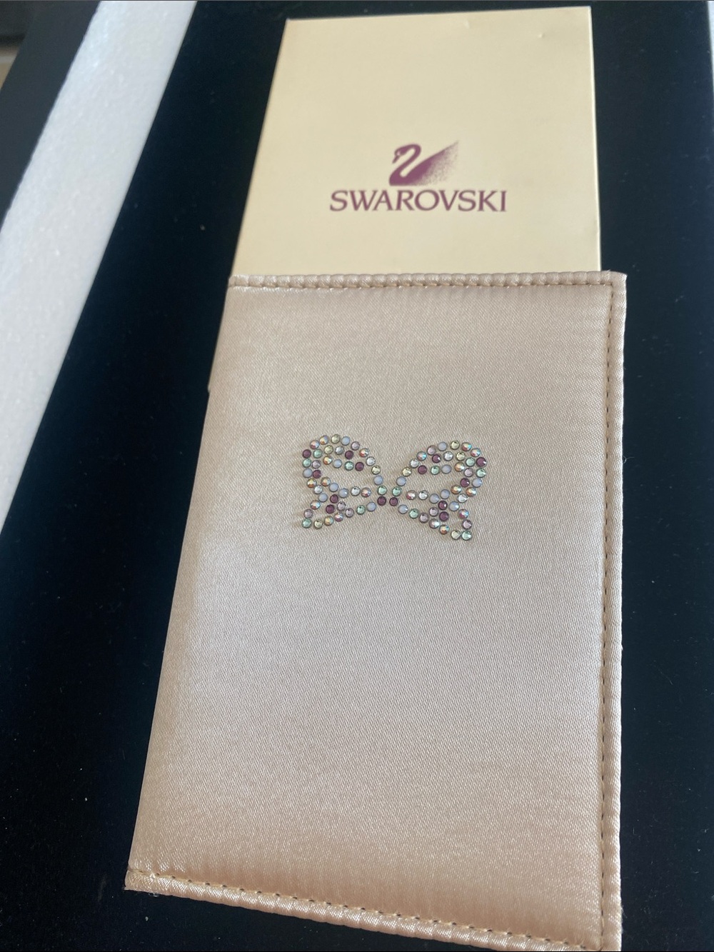 Swarovski Champagne Satin Notepad Booklet with Multicolor Butterfly Crystal